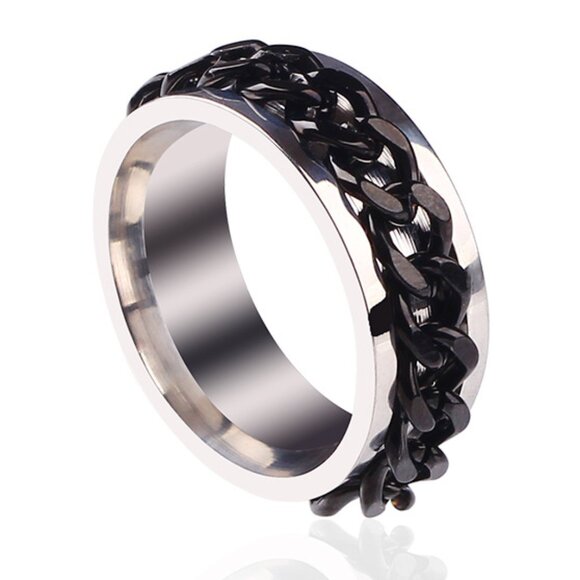3/$35 Silver Stainless Steel Band Ring Black Chain Design Unisex Men Women - Picture 5 of 5